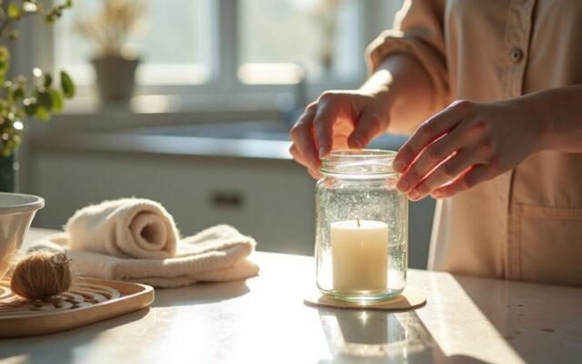 How to Make Reused Glass Jar Candle Holders at Home